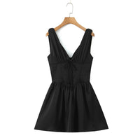 Maxine Dress with V-Neck and Ruffles in Black