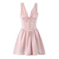 Maxine Dress with V-Neck and Ruffles in Pink