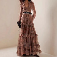 Maxine Elegant Maxi Dress with V-Neck and Ruffles