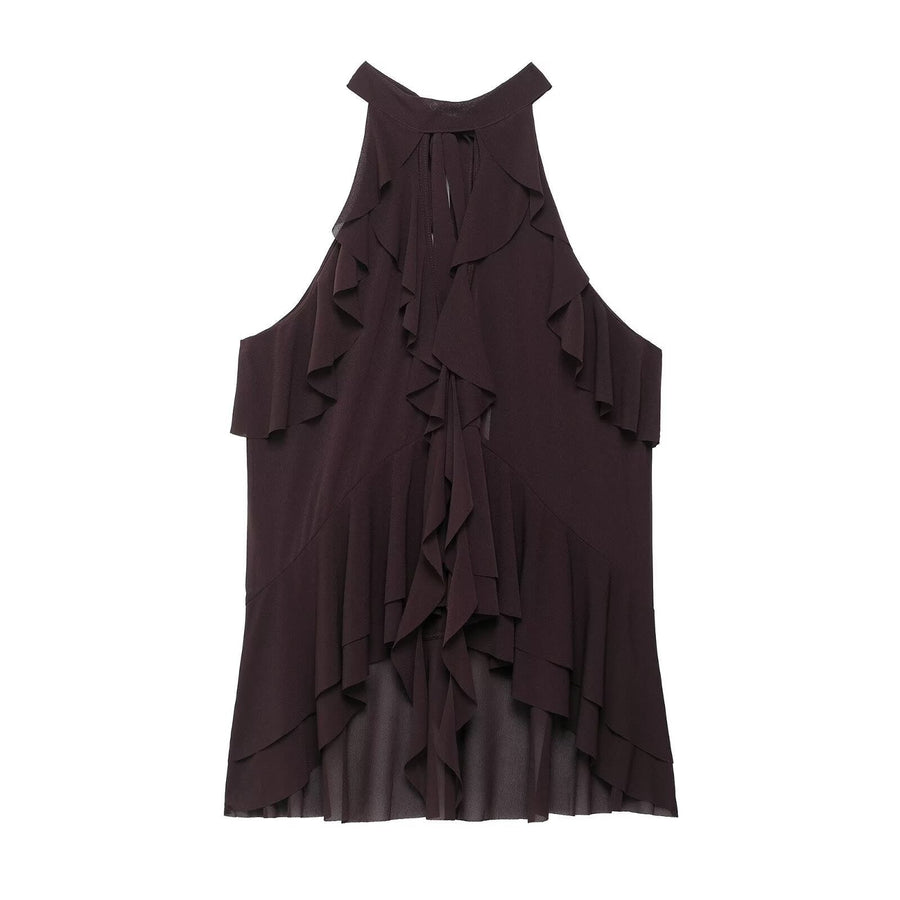 Maxine Elegant Top with Ruffles in Brown