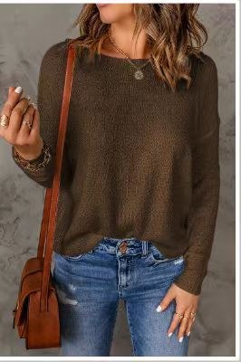 Maxine Knit Sweater with V-Neck in Brown