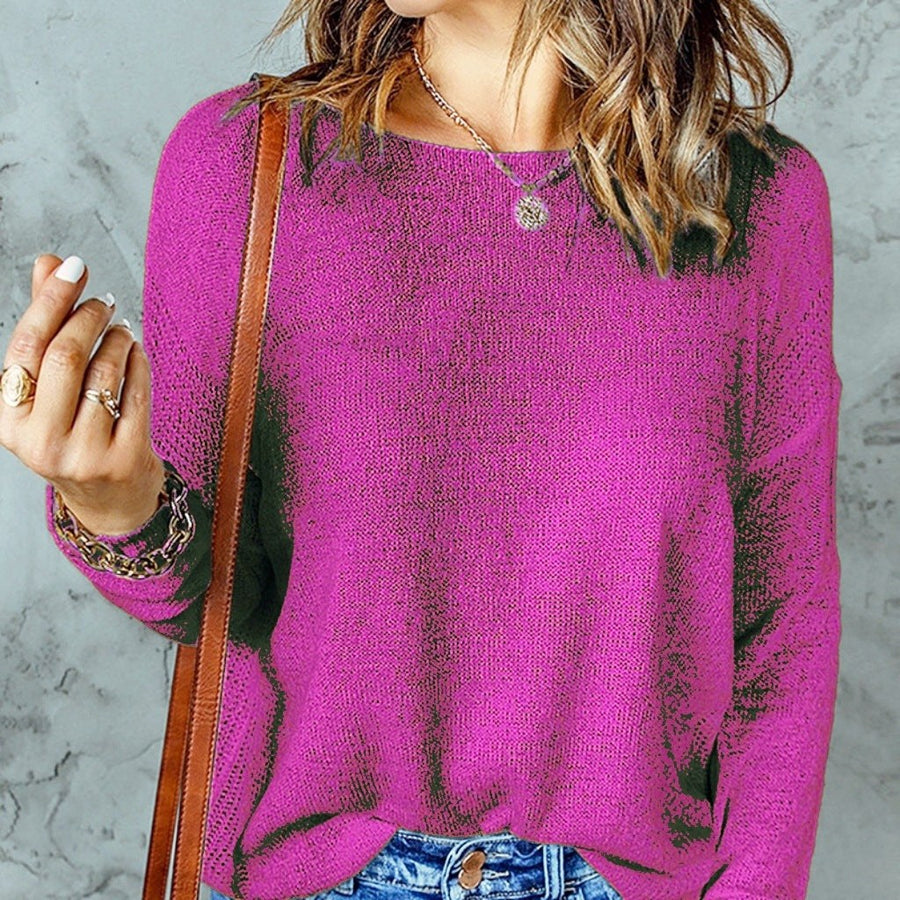 Maxine Knit Sweater with V-Neck in Magenta