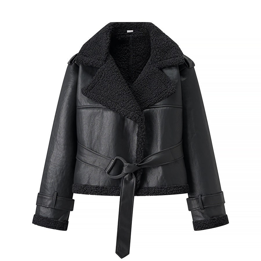 Maya Leather Jacket with Fitted in Black