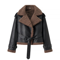 Maya Leather Jacket with Fitted in Brown