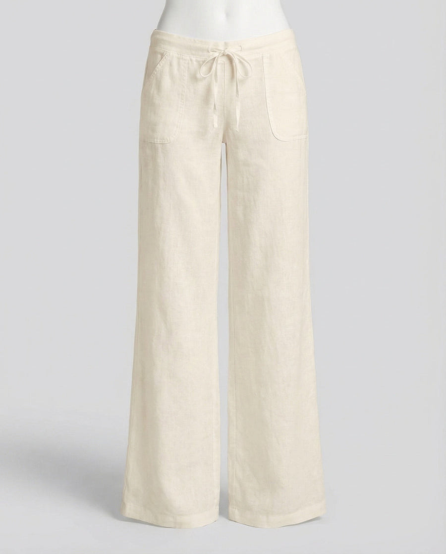 Maya Linen Trousers with Pockets in Beige
