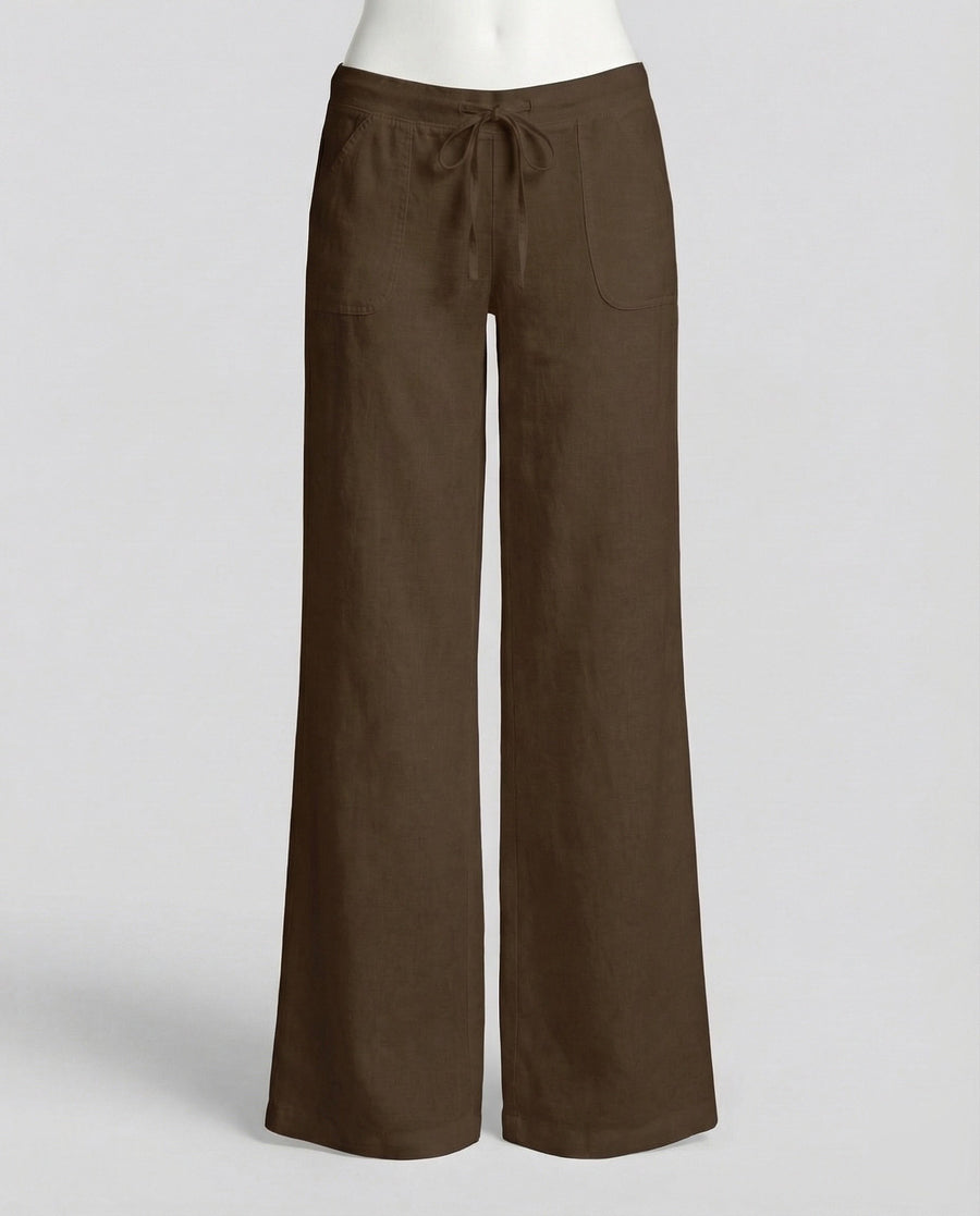 Maya Linen Trousers with Pockets in Brown
