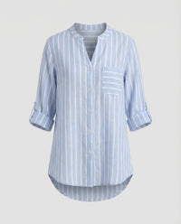 Maya Relaxed Tunic with Stand Collar in Light Blue