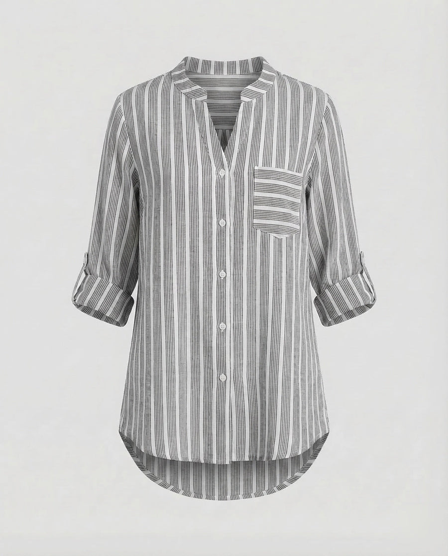 Maya Relaxed Tunic with Stand Collar in Light Grey