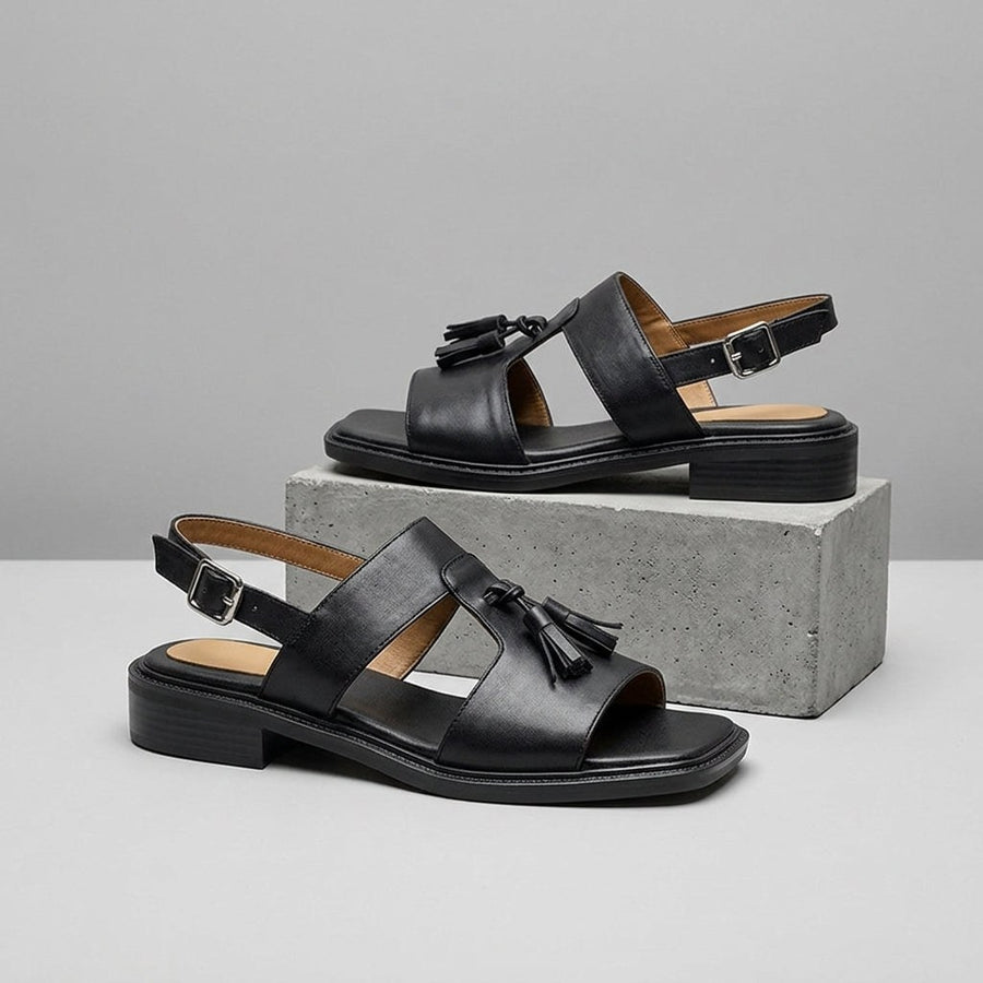 Maya Tassel T-Strap Sandal in Charcoal