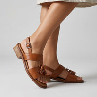Maya Tassel T-Strap Sandal in Sienna Brown
