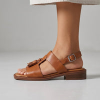 Maya Tassel T-Strap Sandal in Sienna Brown