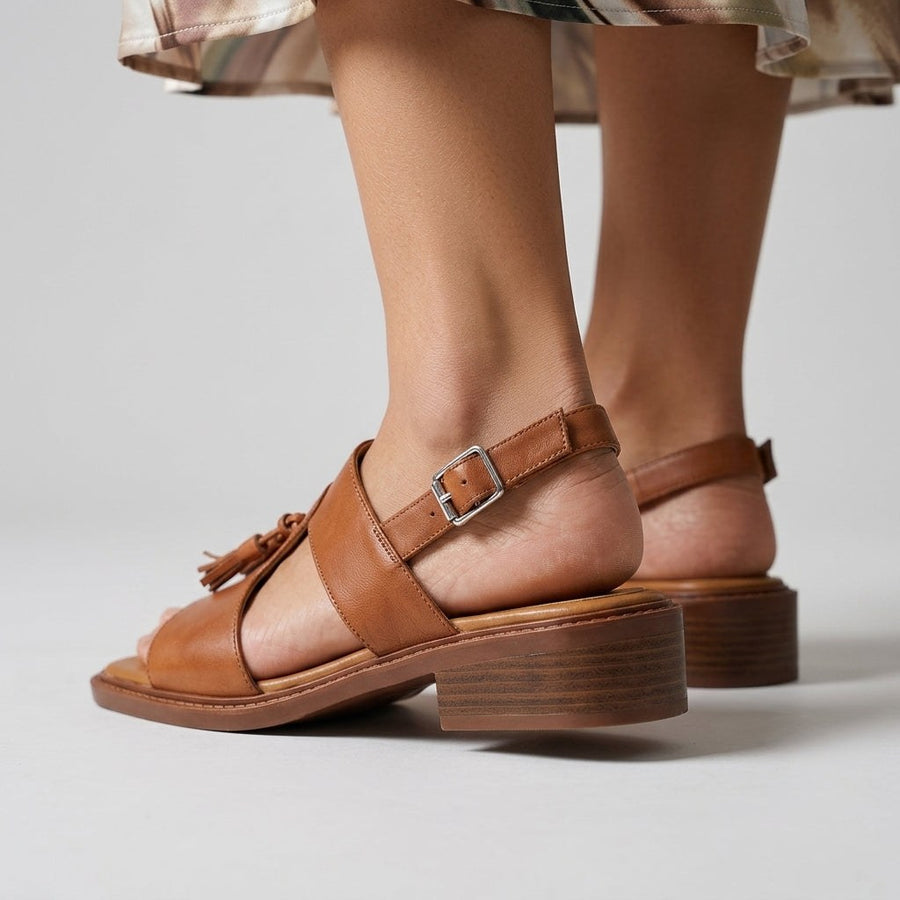 Maya Tassel T-Strap Sandal in Sienna Brown