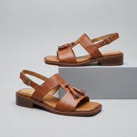 Maya Tassel T-Strap Sandal in Sienna Brown
