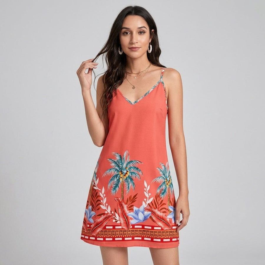 Maya Tropical Print Mini Dress in Crimson