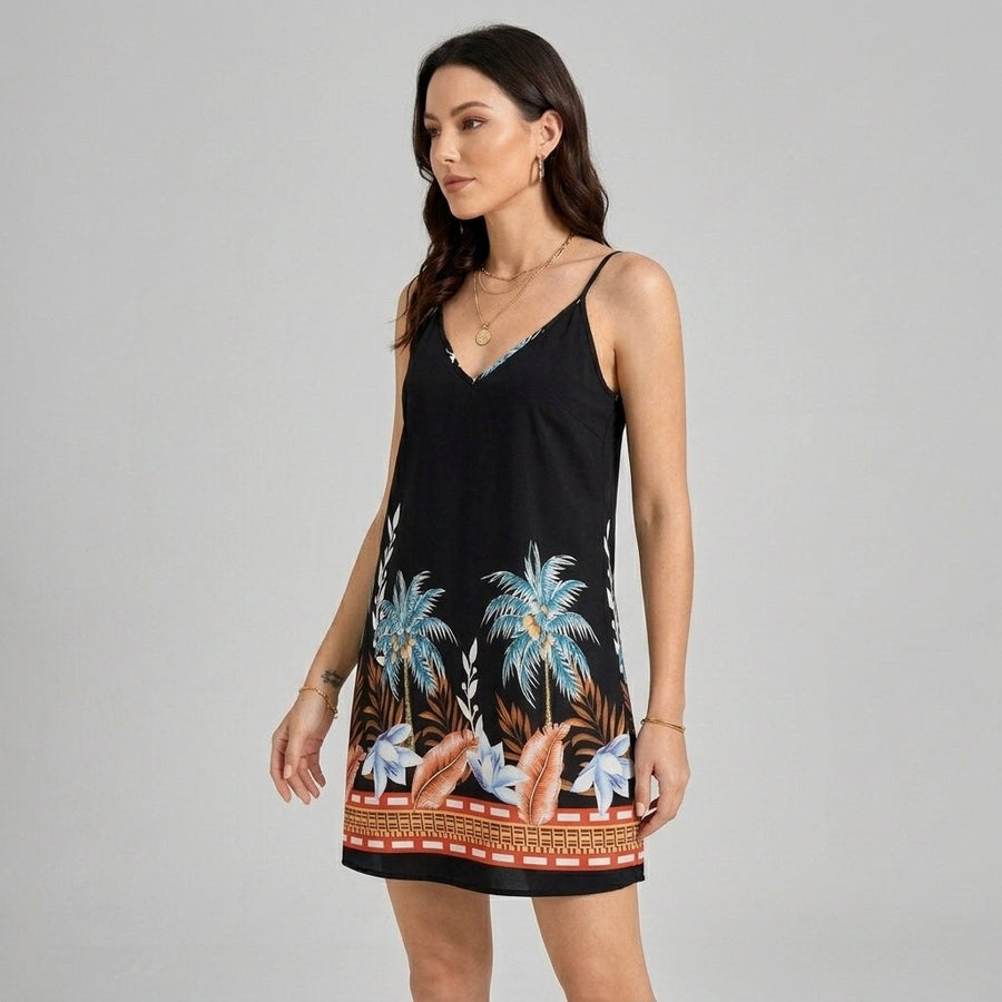 Maya Tropical Print Mini Dress in Onyx