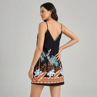 Maya Tropical Print Mini Dress in Onyx