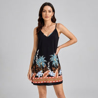 Maya Tropical Print Mini Dress in Onyx