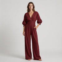 Maya Wide Leg Jumpsuit in Cabernet