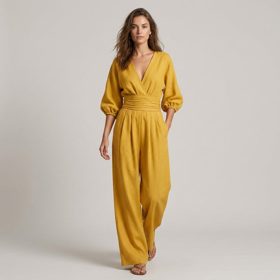 Maya Wide Leg Jumpsuit in Canary Yellow