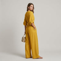 Maya Wide Leg Jumpsuit in Canary Yellow
