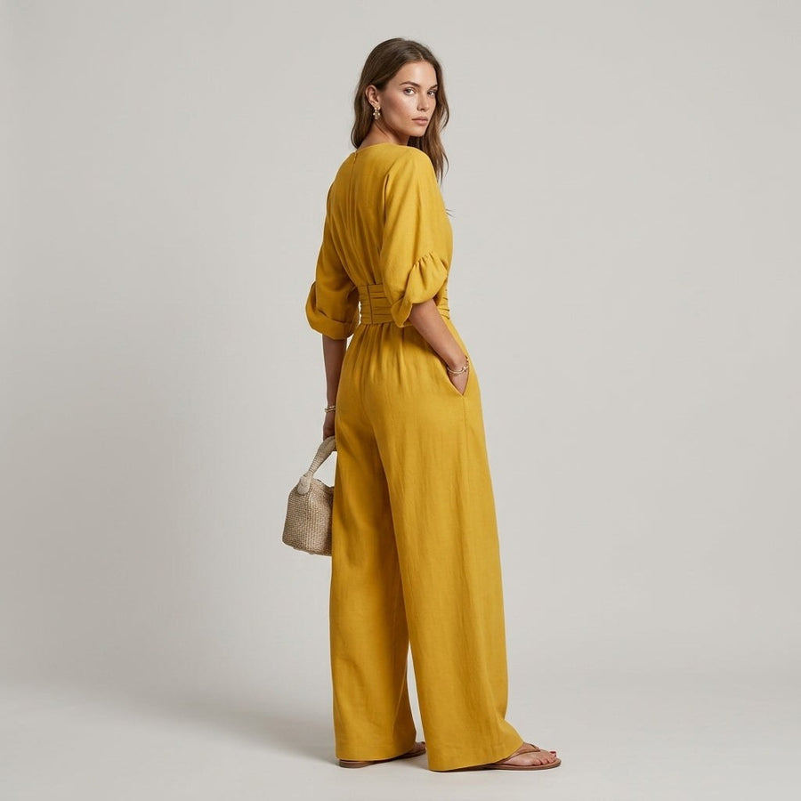 Maya Wide Leg Jumpsuit in Canary Yellow