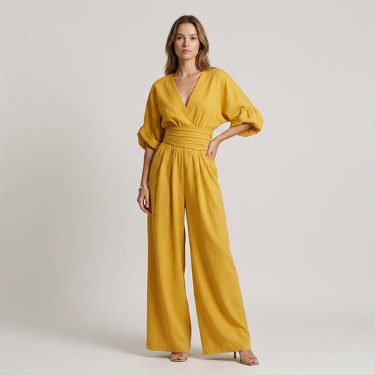 Maya Wide Leg Jumpsuit in Canary Yellow