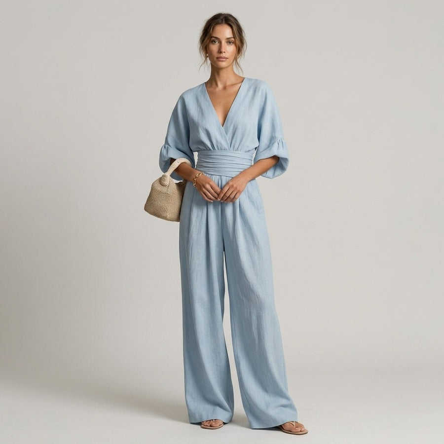 Maya Wide Leg Jumpsuit in Carolina Blue