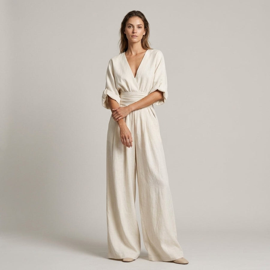 Maya Wide Leg Jumpsuit in Pearl