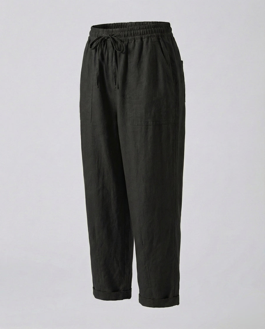 Mayla Comfortable Linen Blend Trousers in Black