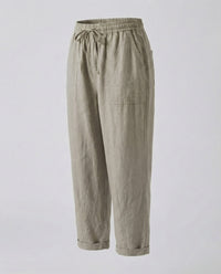 Mayla Comfortable Linen Blend Trousers in Light Grey