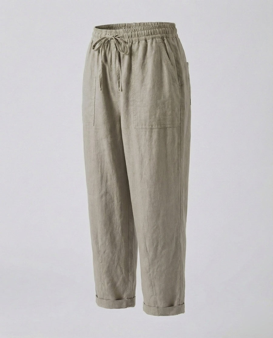 Mayla Comfortable Linen Blend Trousers in Light Grey