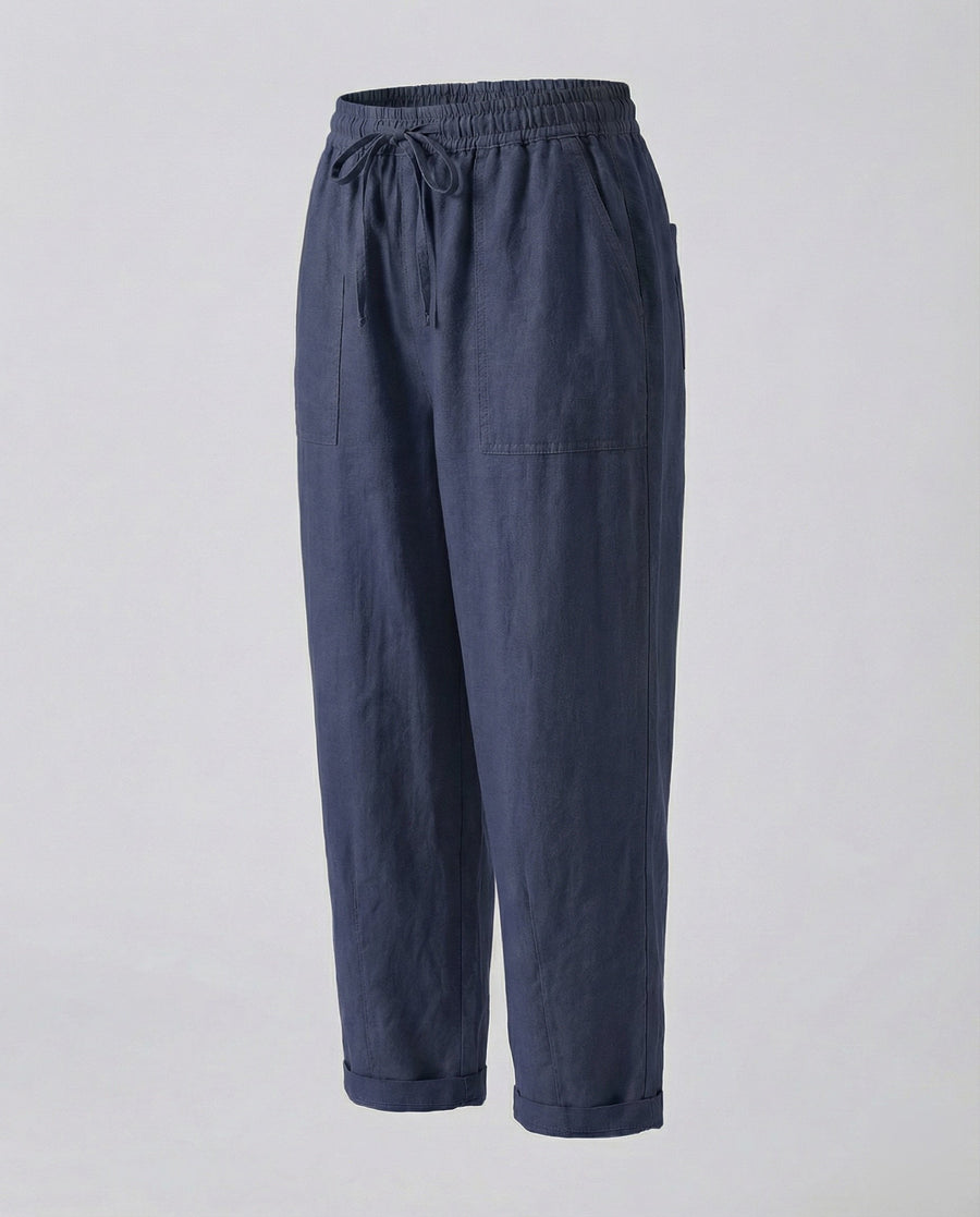Mayla Comfortable Linen Blend Trousers in Navy