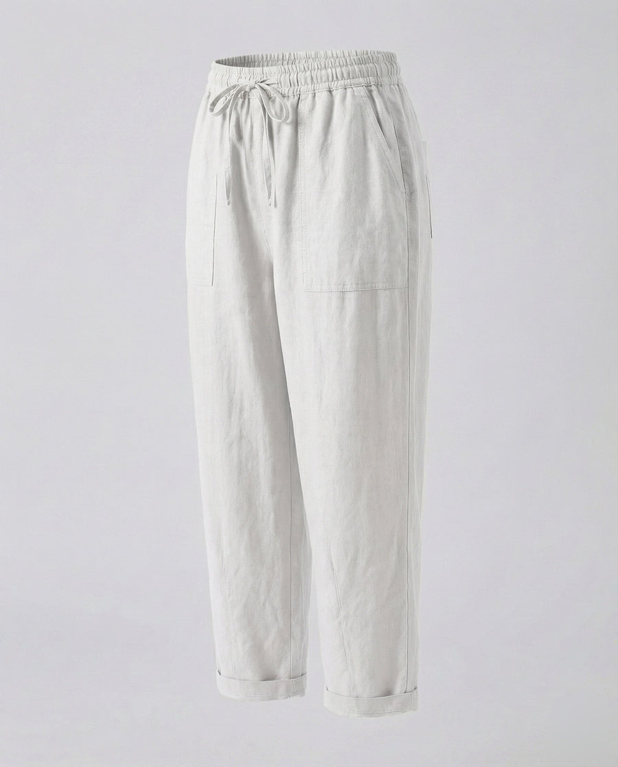 Mayla Comfortable Linen Blend Trousers in White