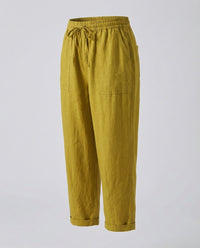 Mayla Comfortable Linen Blend Trousers in Yellow