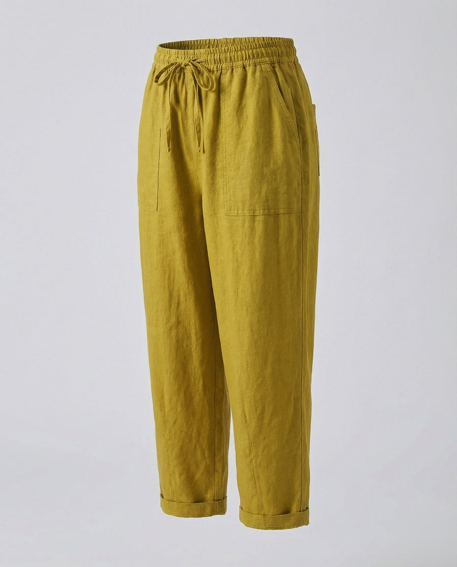 Mayla Comfortable Linen Blend Trousers in Yellow