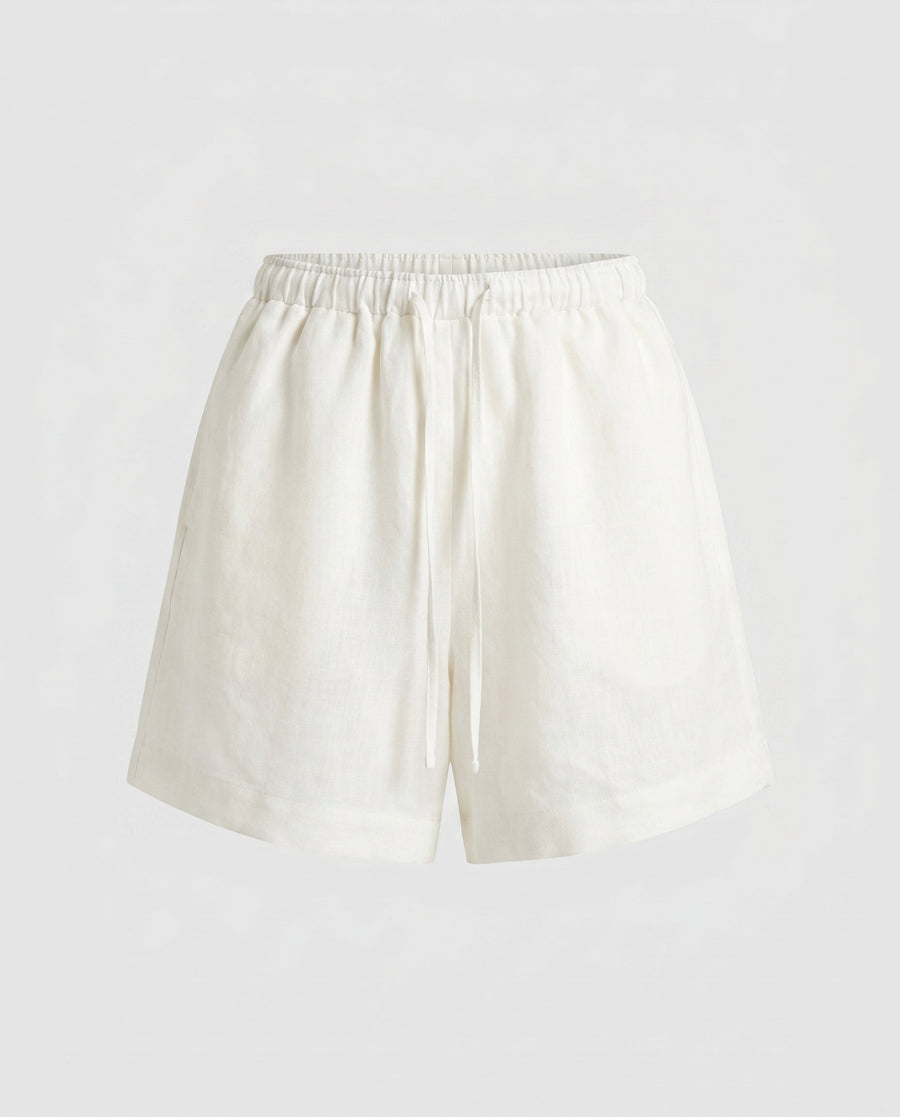 Mayla Comfortable Linen Shorts with Elastic Waist in White