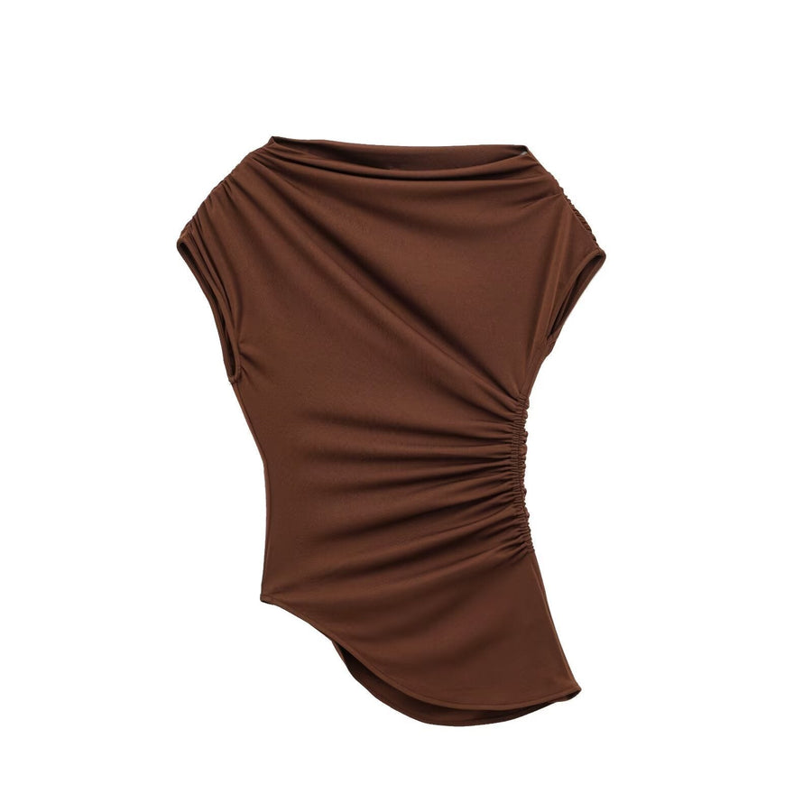 Mayla Elegant Top with Ruffles in Mahogany