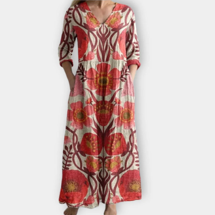 Meadow™ Chic Bohemian Summer Style Dress in Red