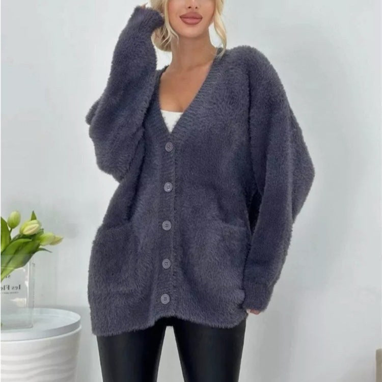 Meera Relaxed Cardigan with Pockets in Dark Grey