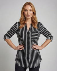Meera Shirt with Stand Collar and Striped