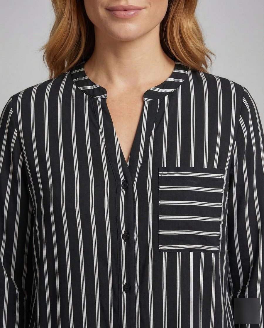 Meera Shirt with Stand Collar and Striped