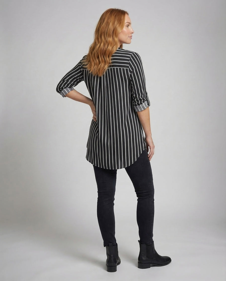Meera Shirt with Stand Collar and Striped