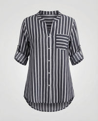 Meera Shirt with Stand Collar and Striped in Black