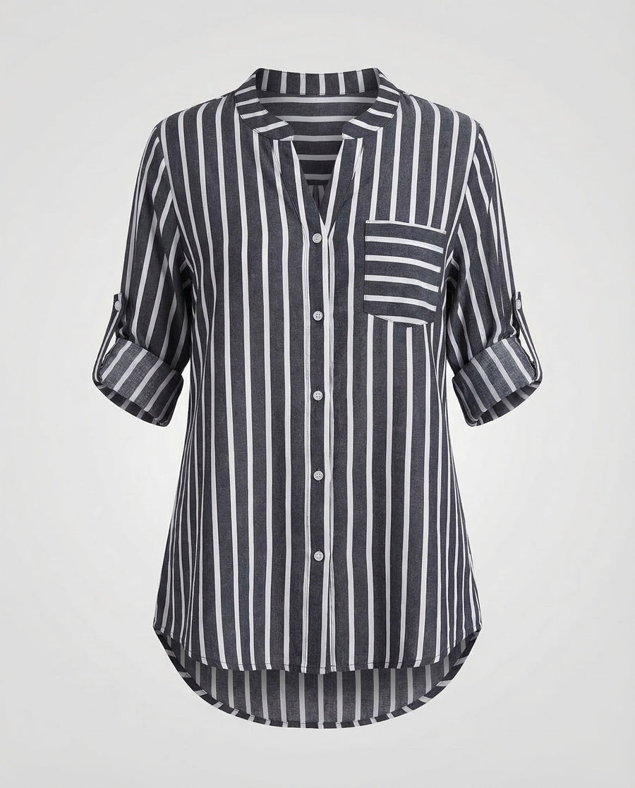 Meera Shirt with Stand Collar and Striped in Black