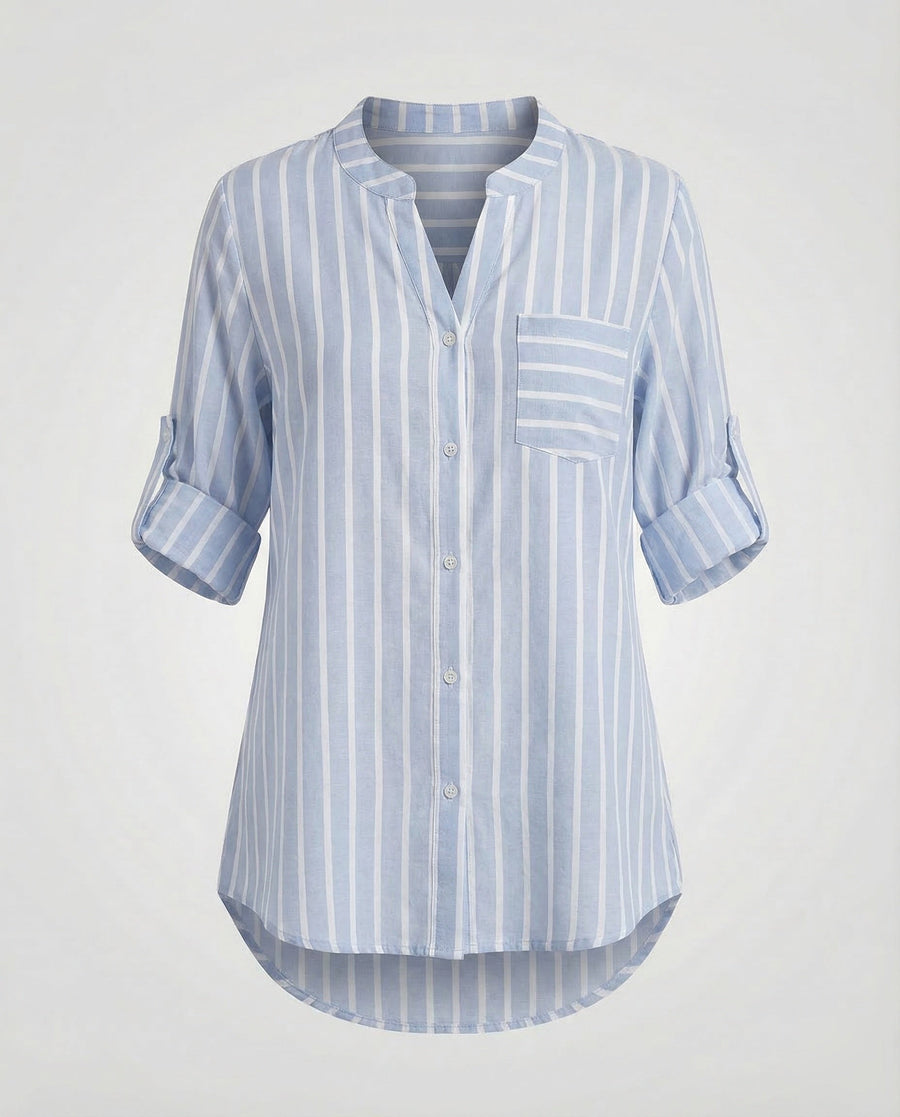 Meera Shirt with Stand Collar and Striped in Light Blue