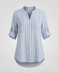 Meera Shirt with Stand Collar and Striped in Light Grey