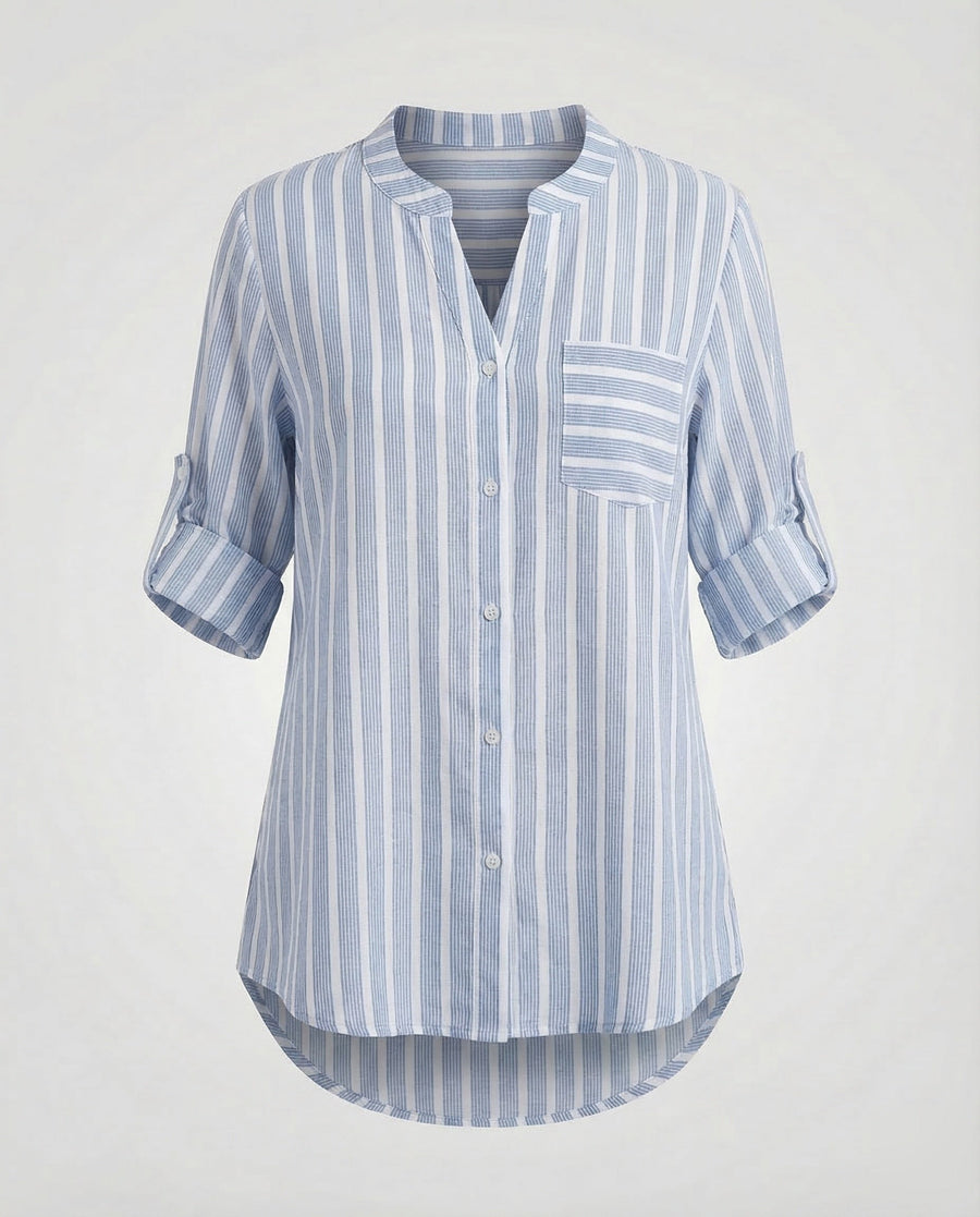 Meera Shirt with Stand Collar and Striped in Light Grey