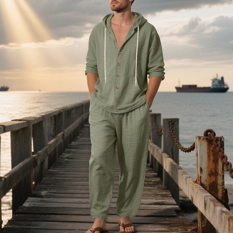 Mees Linen Top with Button Front and Hood