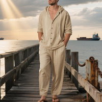 Mees Linen Top with Button Front and Hood