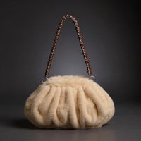 Melania Faux Mink Shoulder Bag in Beige